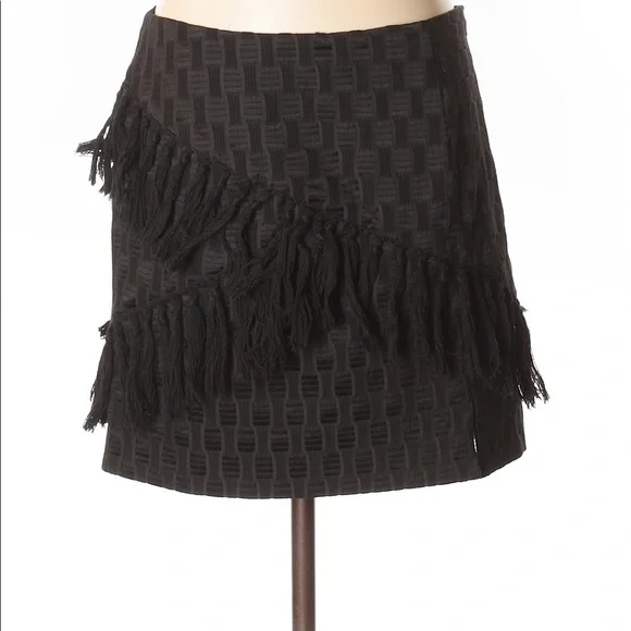Wayf Black Tassel Fringe Textured Patterned Mini Skirt Small - Picture 2 of 9